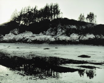 Landscape photography, silhouette, dark, monochrome, island, trees, nature, rustic, seascape - "Low tide"