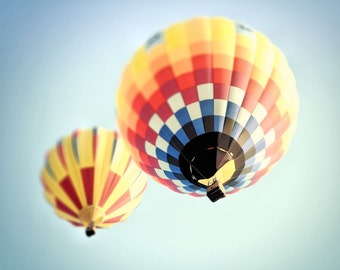 Hot air balloon photography, colorful balloons, landscape, blue sky, pastel, yellow, red, nursery art  - "Big Sky"