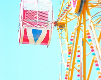 Carnival photography, amusement park ride, county fair, nursery art, pastel, pink, blue - "A day at the fair"