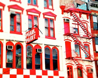 Greenwich Village, New York City, NYC, SOHO, industrial, urban, retro, architecture, red, white, staircases  - "Pearl Paint"