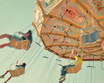 Carnival photography, Toronto, CNE, pastel, pink, yellow, summer, fair, amusement park ride, retro, vintage - 'Swinging in the sun'