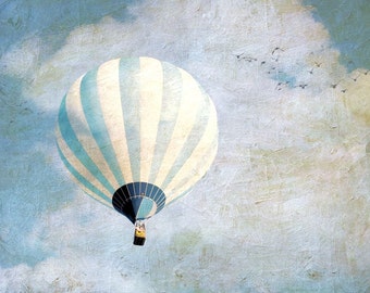 Balloon photography, white, blue, summer, sky, dreamy, pastel, surreal, art for nursery - "Above Us Only Sky"