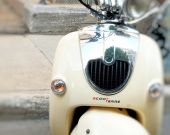 Scooter photography, retro print, white, street photography, urban decor - "Scoot terre"