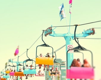 Carnival photography, Toronto, CNE, amusement park ride, pastel, pink, blue, nursery decor, fair - "Heights"