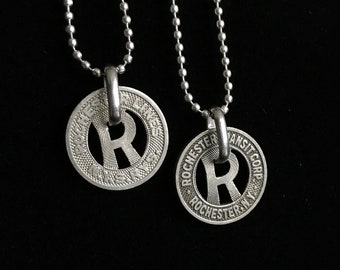 Rochester New York token necklace, transit token, subway token, bus token, Rochester NY, vintage token, antique token, pendant, necklace