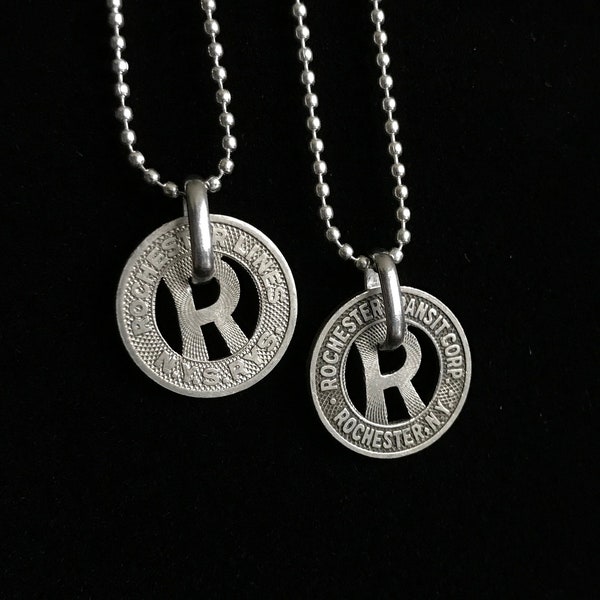 Rochester New York token necklace, transit token, subway token, bus token, Rochester NY, vintage token, antique token, pendant, necklace