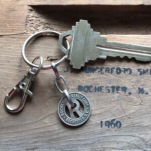 Vintage Rochester NY Transit Token Key Chain, Upcycled