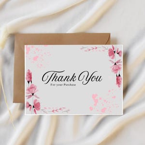 Modèle de carte de remerciement gracieuse, impression florale modifiable pour les mariages, carte artistique florale imprimable pour les mariages, les clients et les occasions spéciales