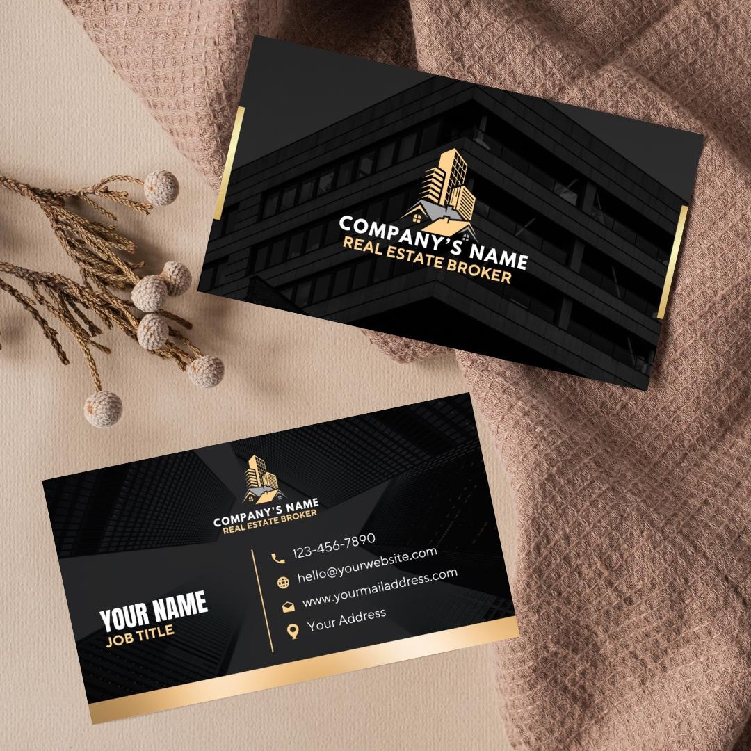 ブラック＆ゴールドの名刺テンプレート：モダンな不動産業者ブランディング（デジタルダウンロード） - Etsy 日本, image size:1080x1080