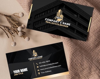 Black & Gold Business Card Template: Modern Realtor Branding (Digital Download)