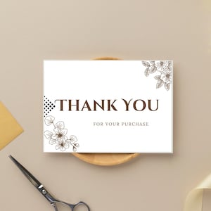 Carte de remerciement gracieuse simple, élégante et modifiable imprimable pour les notes d'affaires Modèle de carte de remerciement chic Style floral minimaliste
