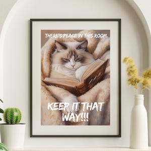 Ilustración de gato sarcástico leyendo, póster de papel mate de primera calidad, póster divertido, impresión de lector, pósteres de arte de gatos, impresión de gato, impresión SIN MARCO