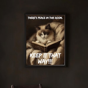 Ilustración de gato sarcástico leyendo, póster de papel mate de primera calidad, póster de Dark Academia, impresión divertida de lector, pósteres de arte, impresión de gato, impresión SIN MARCO