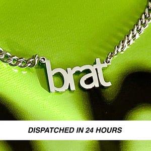 Limited Edition Stainless Steel Metal 'brat' Pendant Necklace on 2.5mm Cuban Chain, inspired by Charli xcx Billie Eilish Taylor Swift