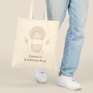 Knitter&#39;s Cotton Canvas Tote Bag, Custom Text, Perfect Gift for Crafters, Knitting Bag, Personalized Tote, Yarn Lover Shopping Tote