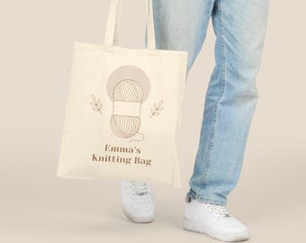 Personalisierte Baumwolltasche: Strick Projekt Tasche, Geschenk für Handwerker