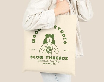Cotton Canvas Knitting Project Tote Bag: Gift for Crafters