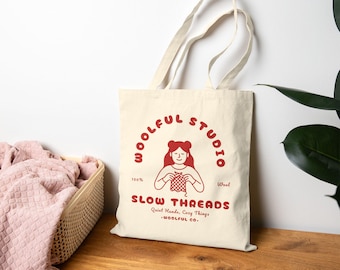 Cotton Canvas Knitters Tote Bag: Project Storage, Craft Organizer