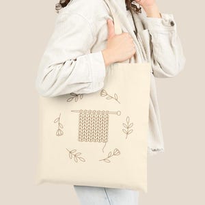 Knitter&#39;s Purl Petal Canvas Tote Bag, Yarn Lover Gift, Crochet Carryall, Craft Project Bag, Knitting Accessory Pouch