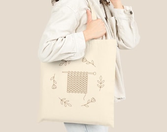 Knitter's Purl Petal Canvas Tote Bag, Yarn Lover Gift, Crochet Carryall, Craft Project Bag, Knitting Accessory Pouch