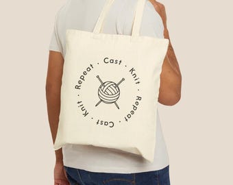 Knitter's Cotton Canvas Tote Bag: Minimalist Yarn Project Bag