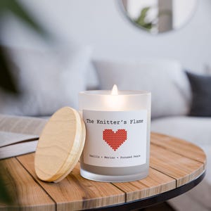 Frosted Glass Candle, 11oz - Cozy Candle for Knitters | The Knitter&#39;s Flame |, gift for knitters crafters crochet