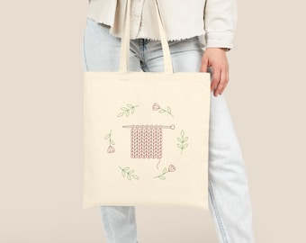 Purl Petal Tote Bag - Stricker Baumwollsegeltuch Einkaufstasche, Garn-Liebhaber-Geschenk, Handwerker-Schultertasche, Einkaufstasche, umweltfreundliche wiederverwendbare Tasche