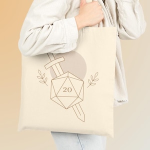 D&D Inspired Canvas Tote Bag, RPG Dungeon Master Bag, Tabletop Gaming Reusable Grocery Bag, Gamer Gift, Fantasy Game Night Market Tote