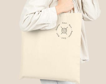 Cotton Canvas Tote Bag: Knitting Project Bag, Minimalist Design