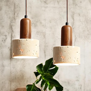 Lampada a sospensione in pietra, illuminazione da fattoria, lampada a sospensione wabi sabi, lampada a sospensione in legno, illuminazione in stile scandinavo, lampada giapponese, illuminazione da cucina