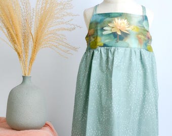 Girls Dress -  Water Lily Print - Baby, Toddler or Kid's Dress  -  Small Batch Handmade in Maui, Hawaii USA