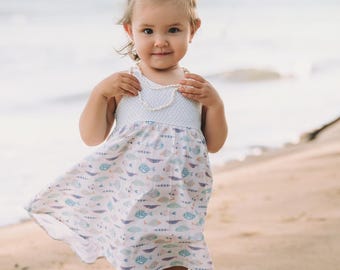 Girls Dress -  Whimsical Fish Print  - Baby, Toddler or Kid's Dress  - Handmade in Maui, Hawaii USA