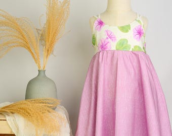 Girls Dress - Pohuehue Flower Dress with Twirly Skirt and Soft Straps - Hawaii Dress - Handmade on Maui