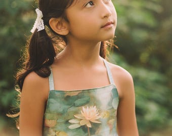 Girls Dress -  Water Lily Print - Baby, Toddler or Kid's Dress  -  Small Batch Handmade in Maui, Hawaii USA