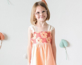 Hibiscus Print Twirly Lace Sleeve Girls Dress - Toddler Dress - Baby Girl Dress - Made in Hawaii USA