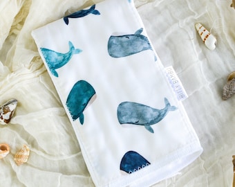 Whales Girl Burp Cloth - Baby Gift - Gender Neutral Baby Gift - Nautical Layette Gift- Made in Maui, Hawaii USA