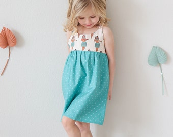 Girls Dress - Hula Print - Toddler Dress - Baby Girl Dress - Teal Strappy Dress -  Made in Maui, Hawaii