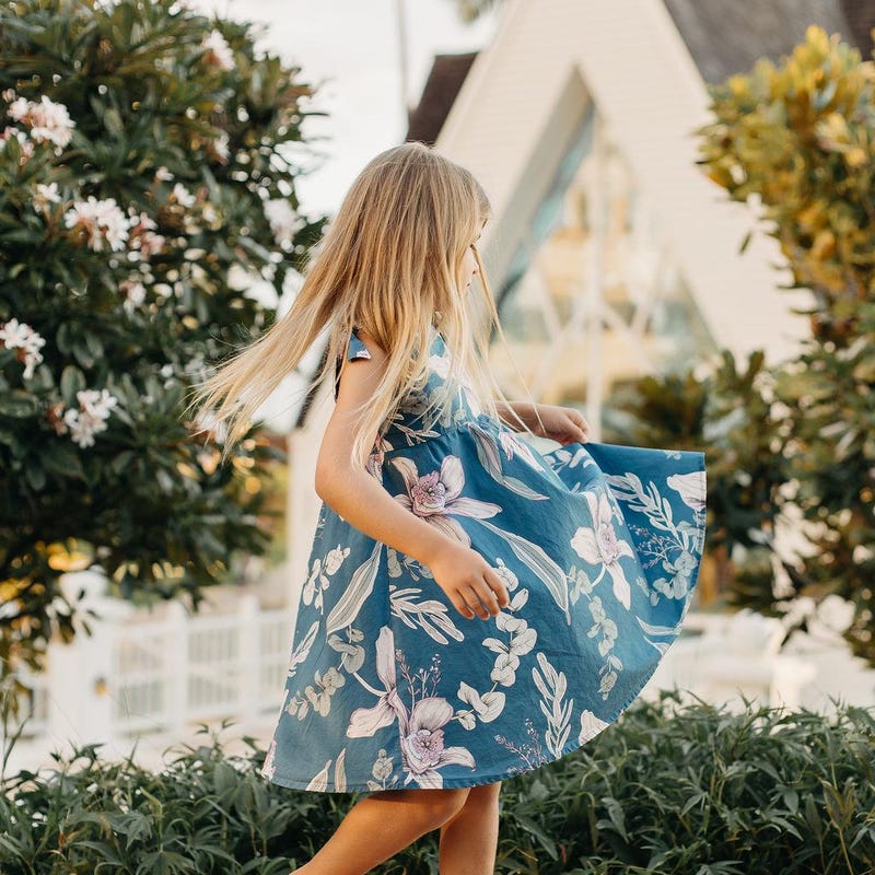 'Okika Hawaiian Print - Orchid, Girl's Sleeveless Dress