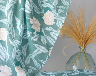 Cotton Gauze Swaddle Blanket – 46" x 46" | Gardenia in Jade | Soft & Breathable Baby Blanket | Multi-Use Baby Swaddle | Made in Hawaii, USA