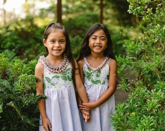 Handgjord Hawaiian Girls Twirl Dress - Crownflower (Pua Kalaunu) - Tillverkad i Maui, Hawaii