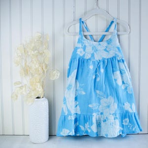 Handmade Girls&#39; Hau Flower Dress | Soft 100% Cotton Double Gauze | Shirred Back | Made in Maui, Hawaii