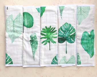 Baby Burp Cloth (ONE single burp cloth)  - Layette Gift- 'Watercolor Leaves' - Made in Maui, Hawaii USA