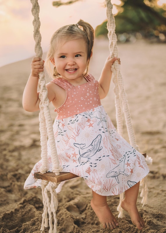 Girls Dress - Ocean Friends Print Dress - Coastal Themed Baby, Beach Ocean Loving Toddler or Kids Dress - Handmade in Maui, Hawaii USA Girls Dress - Ocean Friends Print Dress - Coastal Themed Baby, Beach Ocean Loving Toddler or Kids Dress - Handmade in Maui, Hawaii USA