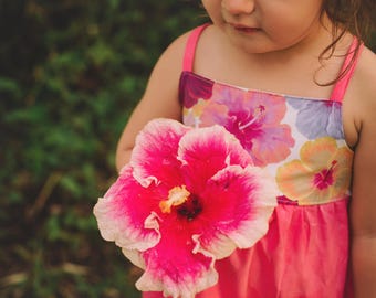 Girls Dress - Bright Multi Colored Hibiscus Print  - Toddler Dress - Baby Girl Dress - Small Batch Ethically Made in Maui, Hawaii USA