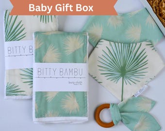 FanPalm Tropical Baby Gift Set | Hawaiian Baby Shower Gift | Burp Cloths, Bib & Teether | Handmade in Maui