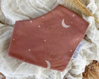 Baby Bib - Bandana Style Drool Bib - Moon and Stars in Brown - Gender Neutral Baby Gift Made - Baby Shower Gift - Made in Maui, Hawaii USA