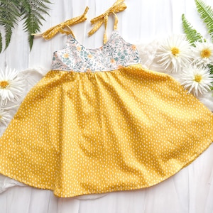SALE - Girls Twirl Dress - Toddler Dress - Baby Girl Dress - Floral Print Girls Dress - Yellow Dress for Girls - Summer Dress Made in Hawaii