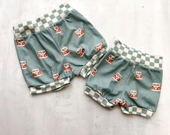 Knit Shorts - Vans - Made with organic cotton knit - Baby, Toddler Shorts - Handmade in Maui, Hawaii
