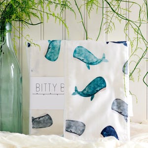 Whales Gender Neutral Burp Cloth - Baby Gift - Gender Neutral Baby Gift - Nautical Layette Gift- Made in Maui, Hawaii USA