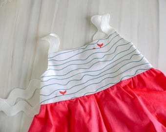 Girls Dress -  Whales in the Waves Print  -  Coastal Themed Baby, Toddler or Kids Dress  - Small Batch Handmade in Maui, Hawaii USA